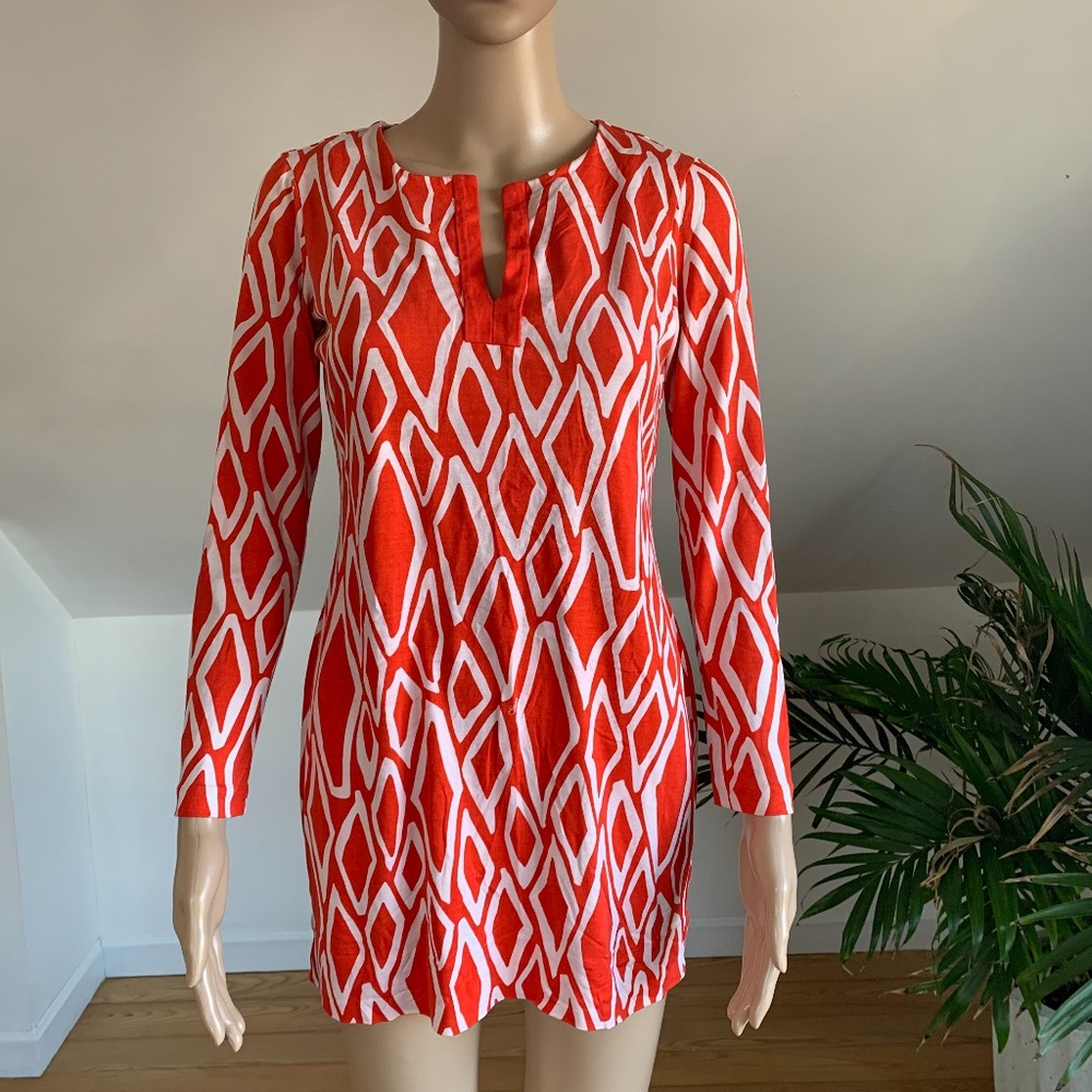 Diane von Furstenberg Orange and White Reina Shift